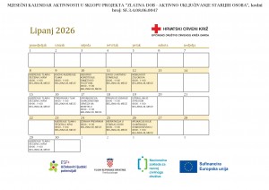 Mjesečni kalendar aktivnosti - Zlatna dob - aktivno uključivanje starijih osoba