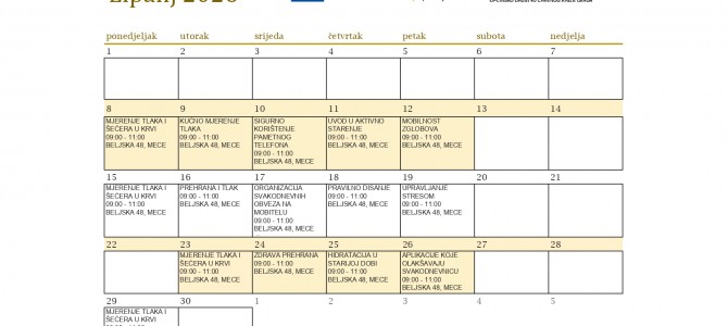 Mjesečni kalendar aktivnosti u projektu “Zlatna dob – aktivno uključivanje starijih osoba” – lipanj 2026. godine